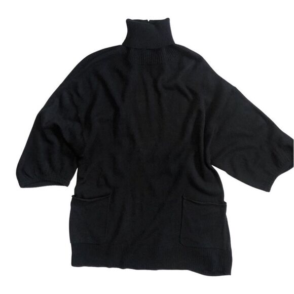 Smitten Open Back Black Button Turtleneck Short Sleeve Sweater Large - Picture 1 of 9